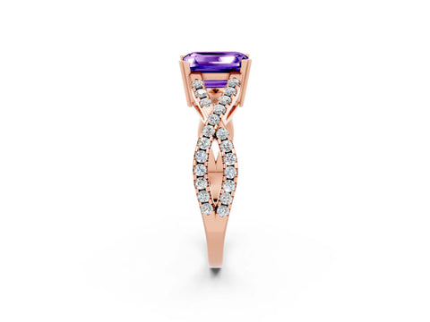Rose gold Emerald Cut Tanzanite Solitaire Ring with Four-Prong Setting and Twisted Pavé Band_2