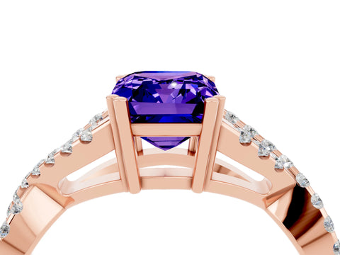 Rose gold Emerald Cut Tanzanite Solitaire Ring with Four-Prong Setting and Twisted Pavé Band_4