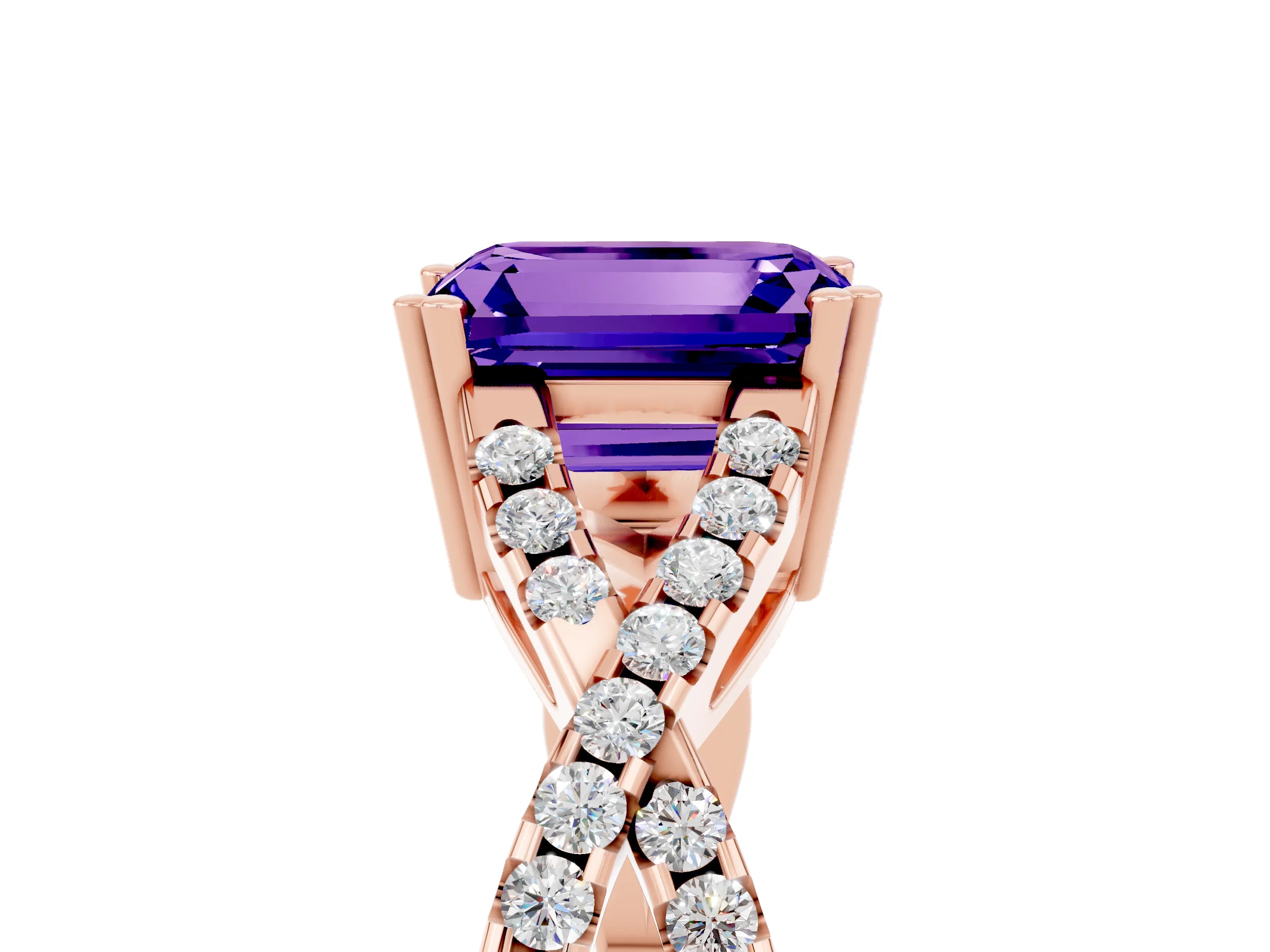 Rose gold Emerald Cut Tanzanite Solitaire Ring with Four-Prong Setting and Twisted Pavé Band_5