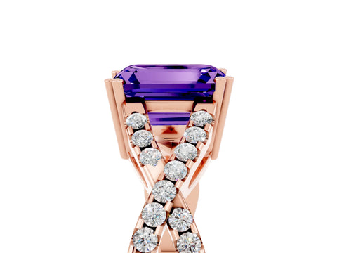 Rose gold Emerald Cut Tanzanite Solitaire Ring with Four-Prong Setting and Twisted Pavé Band_5