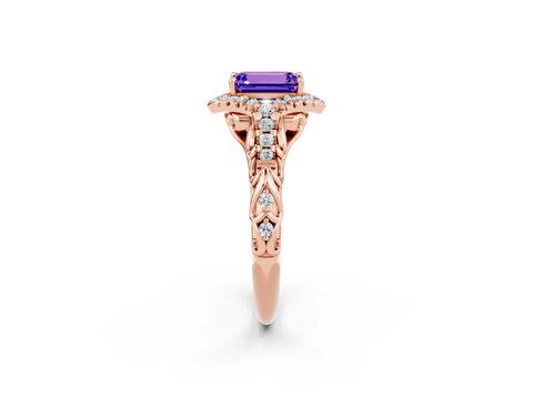 Rose gold Emerald Cut Tanzanite Solitaire Ring with Hidden Halo and Pavé Band_14