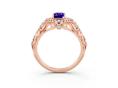 Rose gold Emerald Cut Tanzanite Solitaire Ring with Hidden Halo and Pavé Band_15
