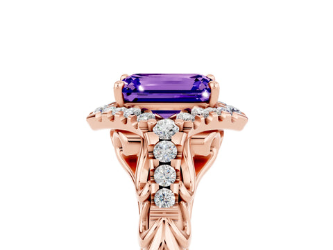 Rose gold Emerald Cut Tanzanite Solitaire Ring with Hidden Halo and Pavé Band_17
