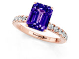 Rose gold Emerald Cut Tanzanite Solitaire Ring with Pavé Accents and Four-Prong Setting_1