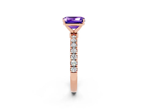 Rose gold Emerald Cut Tanzanite Solitaire Ring with Pavé Accents and Four-Prong Setting_2