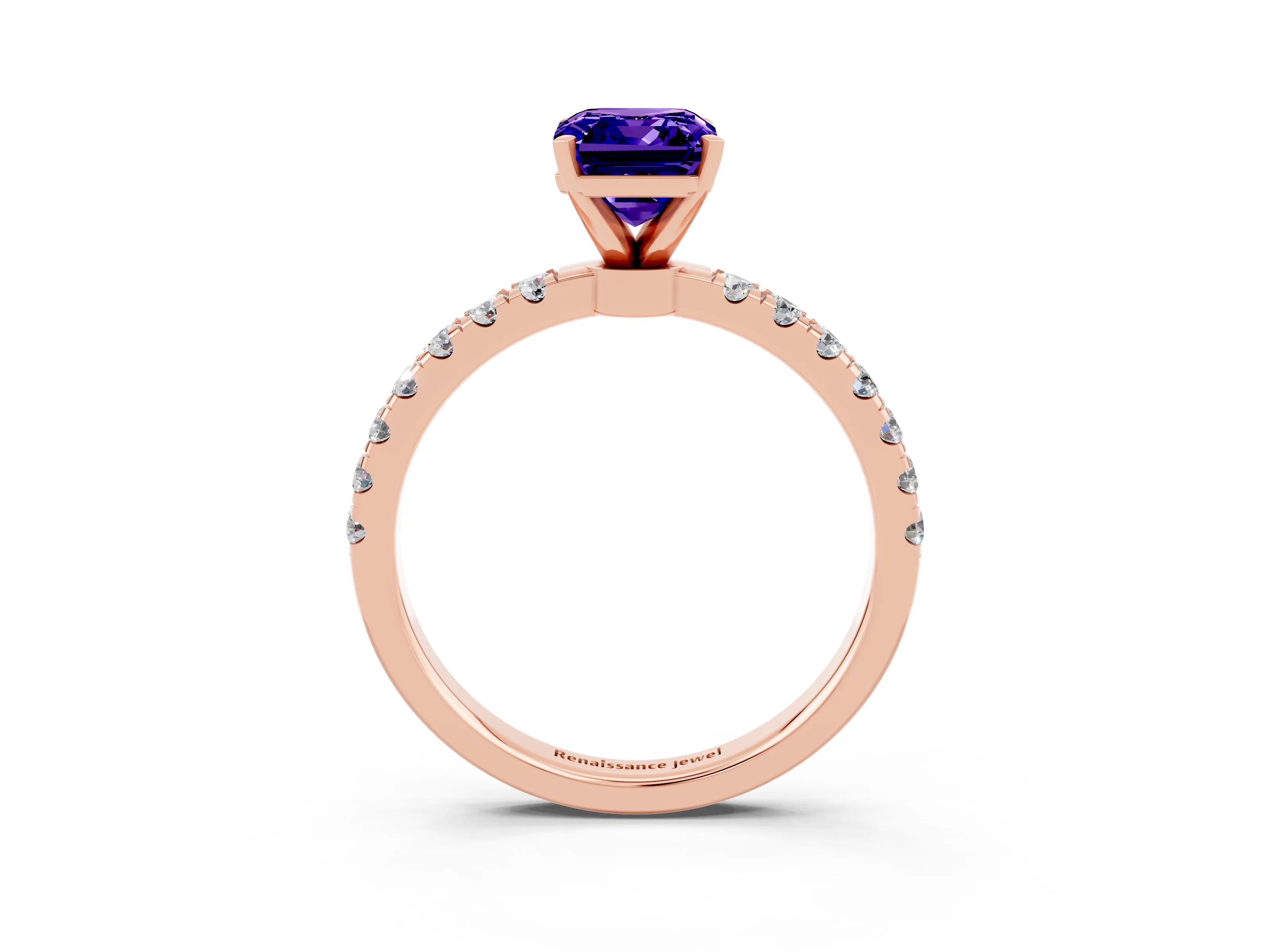Rose gold Emerald Cut Tanzanite Solitaire Ring with Pavé Accents and Four-Prong Setting_3