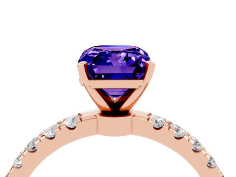Rose gold Emerald Cut Tanzanite Solitaire Ring with Pavé Accents and Four-Prong Setting_4