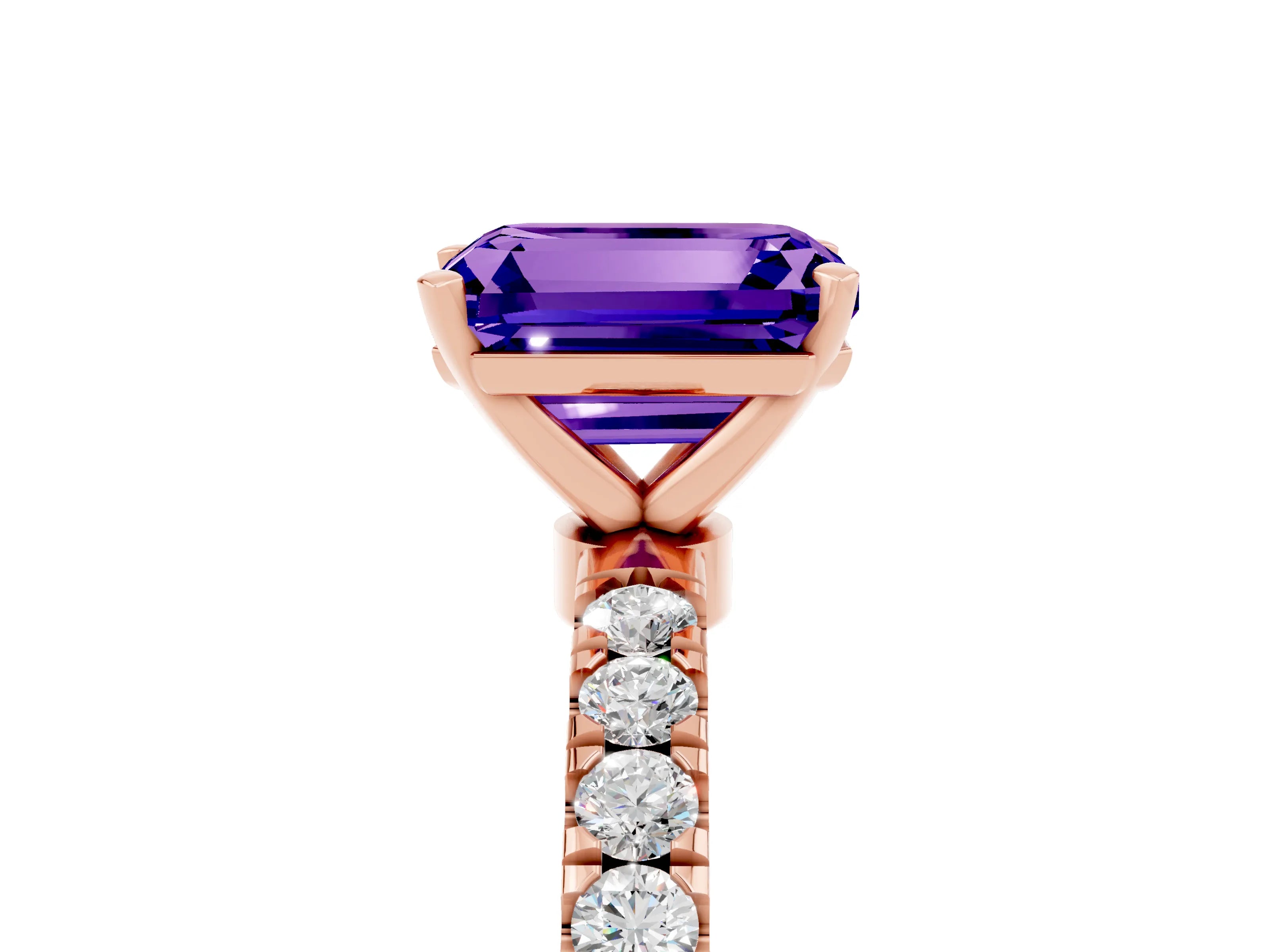 Rose gold Emerald Cut Tanzanite Solitaire Ring with Pavé Accents and Four-Prong Setting_5
