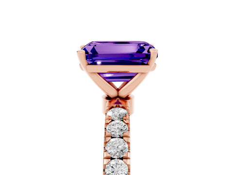 Rose gold Emerald Cut Tanzanite Solitaire Ring with Pavé Accents and Four-Prong Setting_5