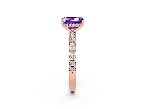 Rose gold Emerald Cut Tanzanite Solitaire Ring with Pavé Band and Four-Prong Setting_26