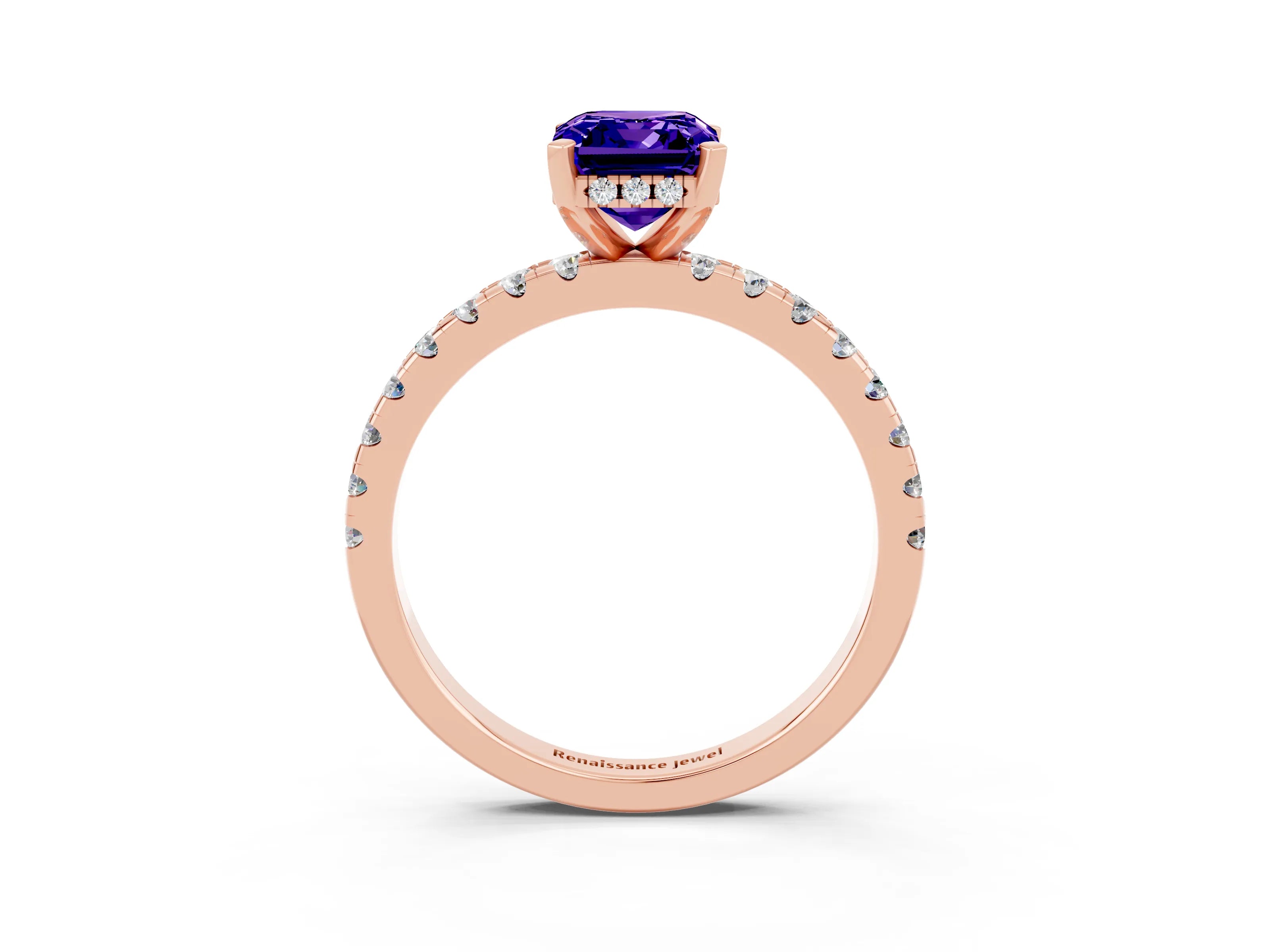 Rose gold Emerald Cut Tanzanite Solitaire Ring with Pavé Band and Four-Prong Setting_27