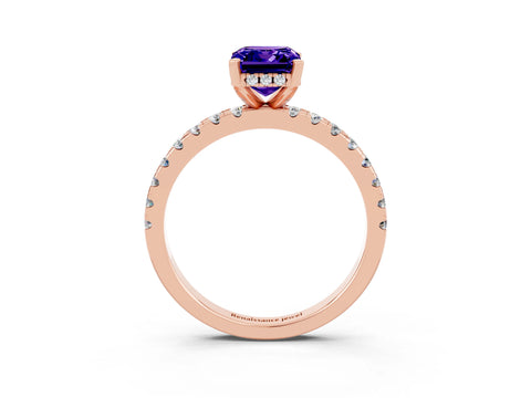 Rose gold Emerald Cut Tanzanite Solitaire Ring with Pavé Band and Four-Prong Setting_27
