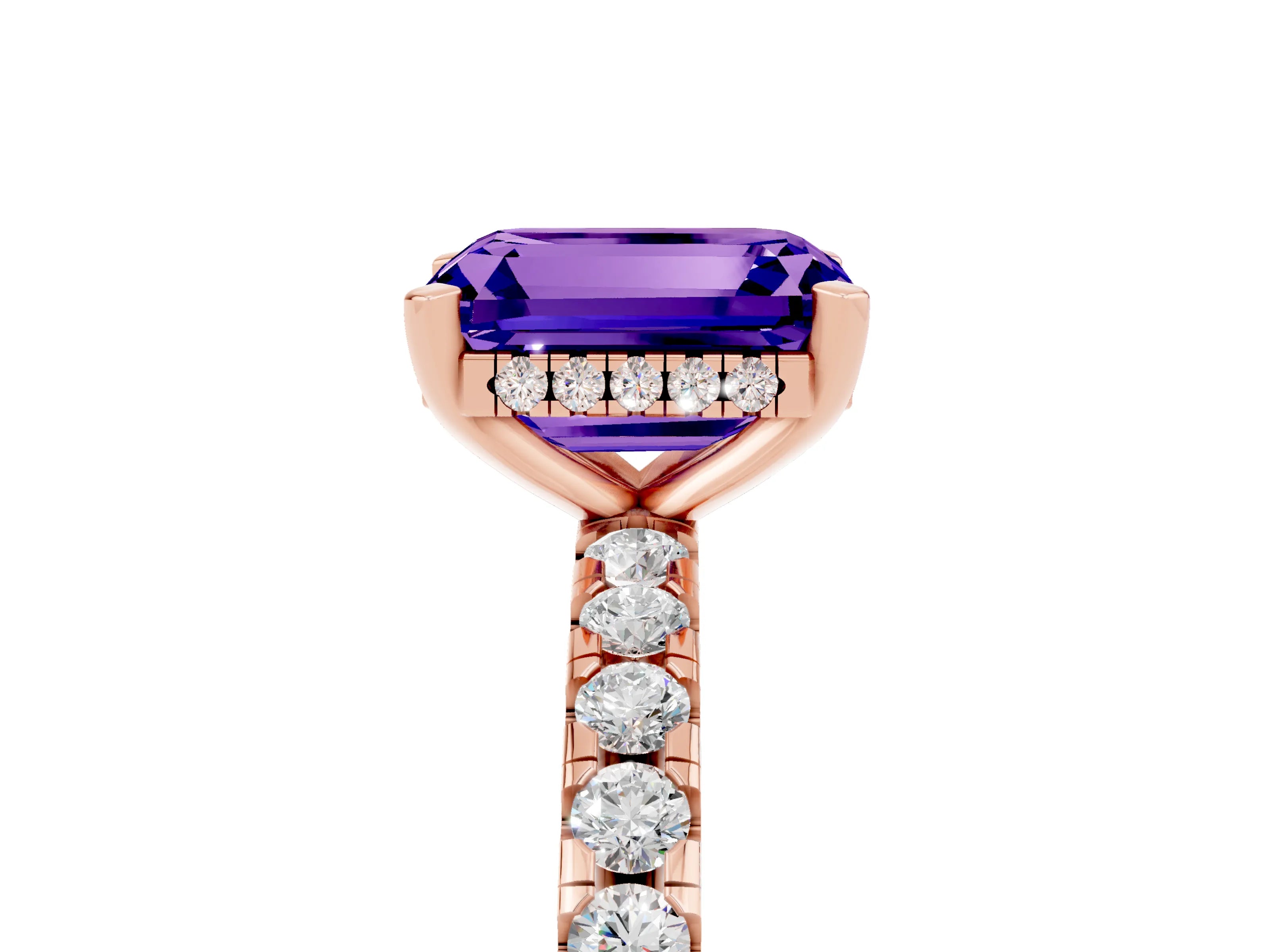 Rose gold Emerald Cut Tanzanite Solitaire Ring with Pavé Band and Four-Prong Setting_29