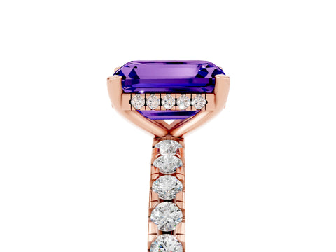 Rose gold Emerald Cut Tanzanite Solitaire Ring with Pavé Band and Four-Prong Setting_29