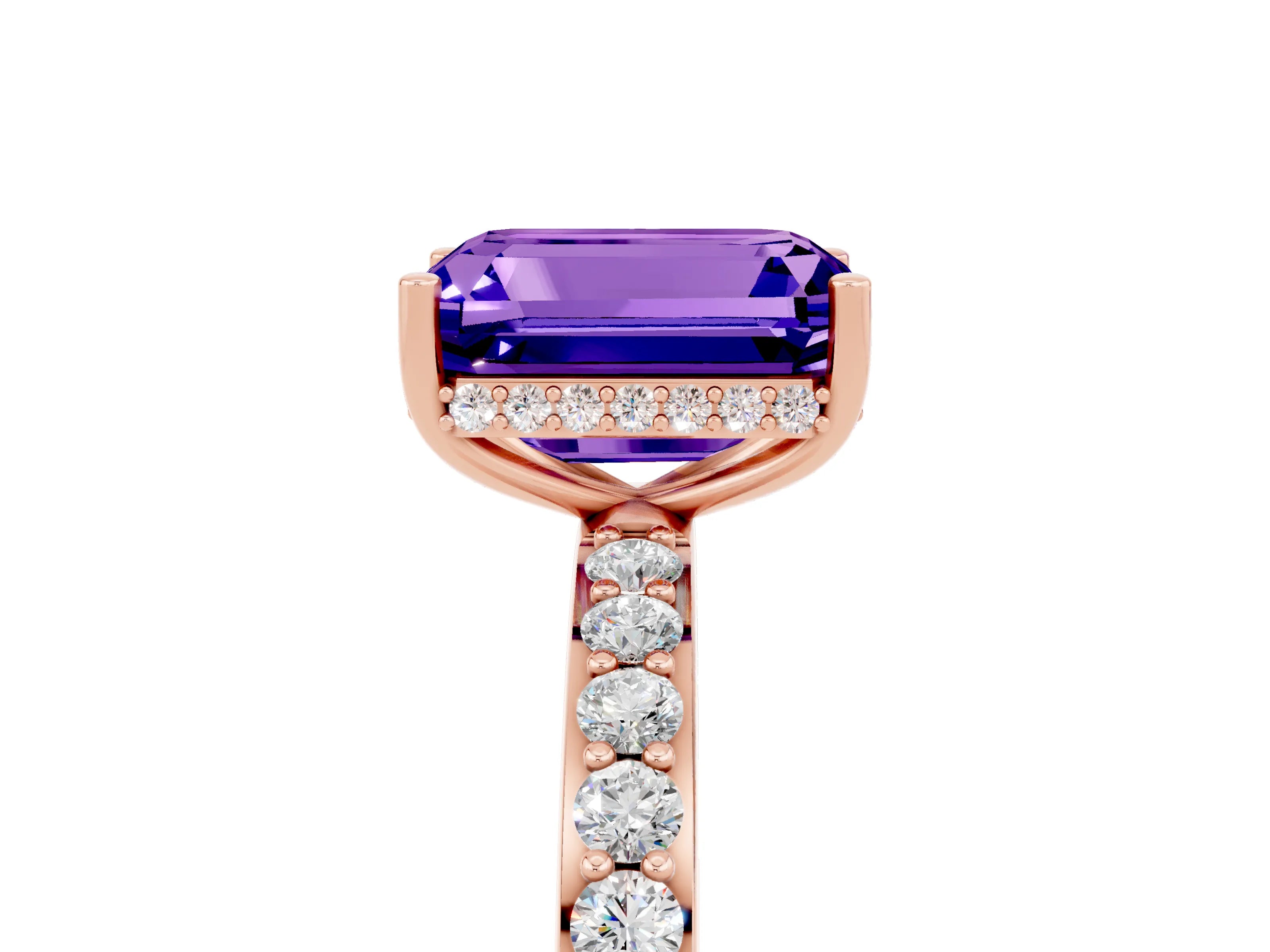Rose gold Emerald Cut Tanzanite Solitaire Ring with Pavé Band and Hidden Halo_17