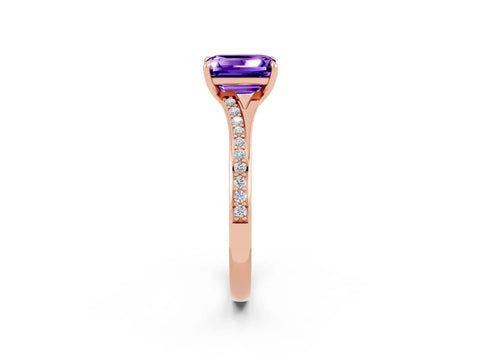 Rose gold Emerald Cut Tanzanite Solitaire Ring with Pavé Band and Prong Setting_38