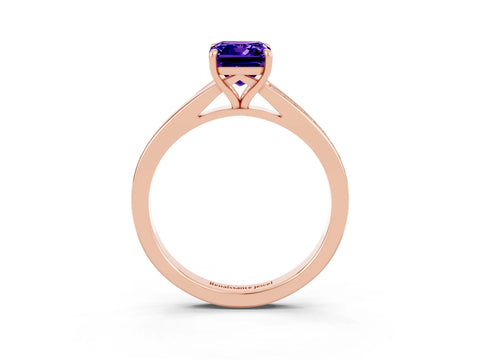Rose gold Emerald Cut Tanzanite Solitaire Ring with Pavé Band and Prong Setting_39