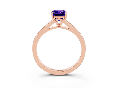 Rose gold Emerald Cut Tanzanite Solitaire Ring with Pavé Band and Prong Setting_3