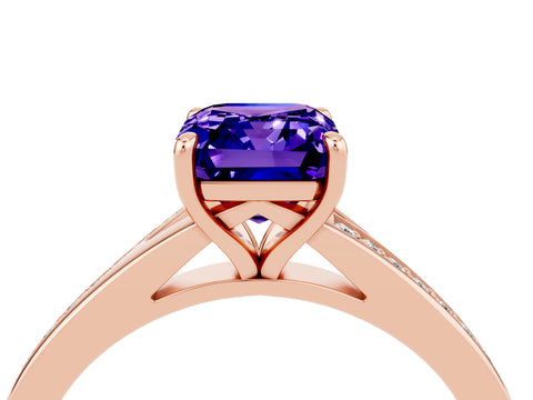 Rose gold Emerald Cut Tanzanite Solitaire Ring with Pavé Band and Prong Setting_40