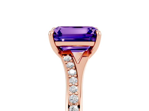 Rose gold Emerald Cut Tanzanite Solitaire Ring with Pavé Band and Prong Setting_41