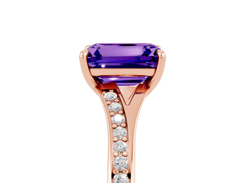 Rose gold Emerald Cut Tanzanite Solitaire Ring with Pavé Band and Prong Setting_5