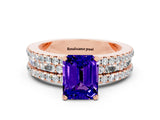 Rose gold Emerald Cut Tanzanite Solitaire Ring with Pavé and Channel Set Band