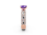 Rose gold Emerald Cut Tanzanite Solitaire Ring with Pavé and Channel Set Band_2