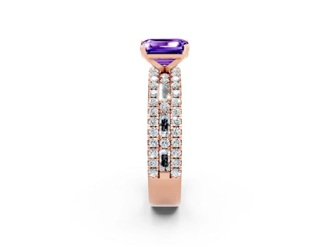 Rose gold Emerald Cut Tanzanite Solitaire Ring with Pavé and Channel Set Band_2