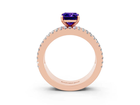 Rose gold Emerald Cut Tanzanite Solitaire Ring with Pavé and Channel Set Band_3