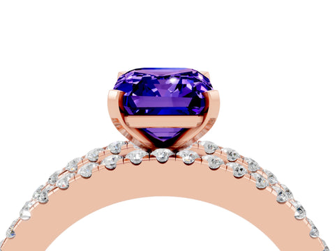Rose gold Emerald Cut Tanzanite Solitaire Ring with Pavé and Channel Set Band_4