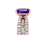 Rose gold Emerald Cut Tanzanite Solitaire Ring with Pavé and Channel Set Band_5