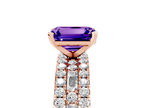 Rose gold Emerald Cut Tanzanite Solitaire Ring with Pavé and Channel Set Band_5