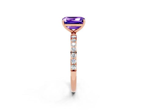 Rose gold Emerald Cut Tanzanite Solitaire Ring with Pave Band and Four Prong Setting_14