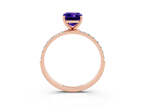 Rose gold Emerald Cut Tanzanite Solitaire Ring with Pave Band and Four Prong Setting_15