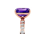 Rose gold Emerald Cut Tanzanite Solitaire Ring with Pave Band and Four Prong Setting_17
