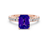 Rose gold Emerald Cut Tanzanite Solitaire Ring with Round  Pavé Band and Four-Prong Setting_44