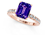 Rose gold Emerald Cut Tanzanite Solitaire Ring with Round  Pavé Band and Four-Prong Setting_45