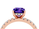 Rose gold Emerald Cut Tanzanite Solitaire Ring with Round  Pavé Band and Four-Prong Setting_48
