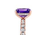 Rose gold Emerald Cut Tanzanite Solitaire Ring with Round  Pavé Band and Four-Prong Setting_49