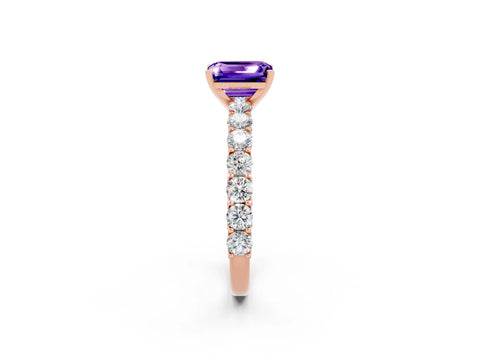 Rose gold Emerald Cut Tanzanite Solitaire Ring with Shared Prong Pavé Band and Four-Prong Setting_2