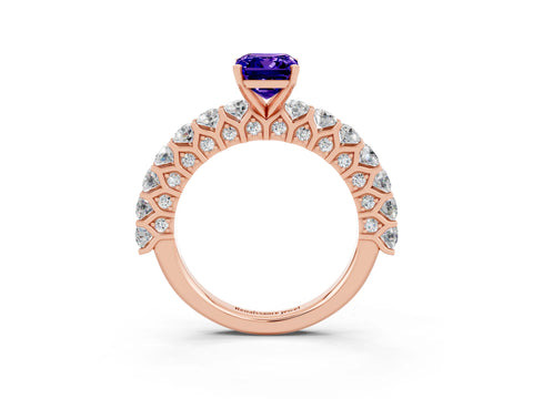 Rose gold Emerald Cut Tanzanite Solitaire Ring with Shared Prong Pavé Band and Four-Prong Setting_3