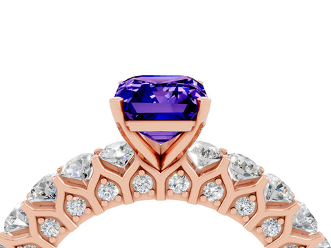 Rose gold Emerald Cut Tanzanite Solitaire Ring with Shared Prong Pavé Band and Four-Prong Setting_4