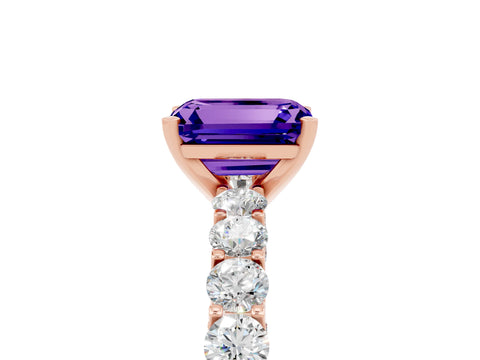 Rose gold Emerald Cut Tanzanite Solitaire Ring with Shared Prong Pavé Band and Four-Prong Setting_5
