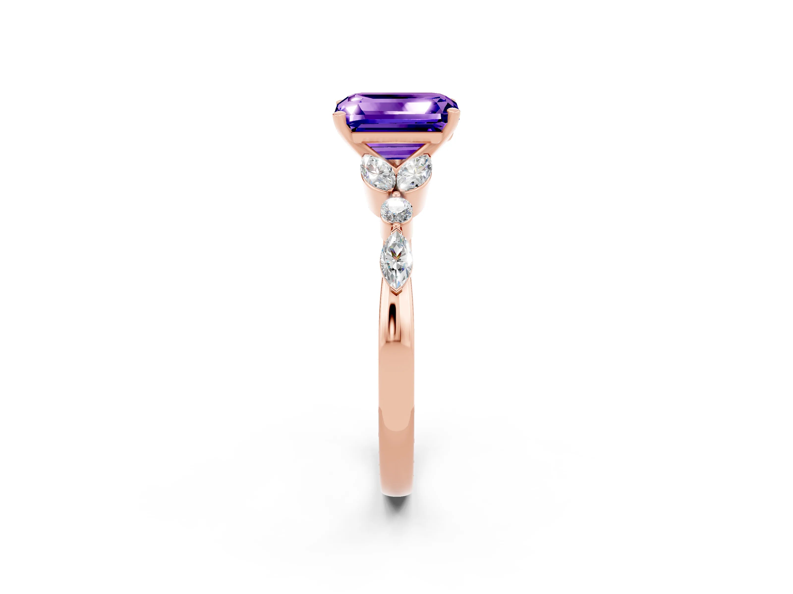 Rose gold Emerald Cut Tanzanite Solitaire Ring with Side Stones and Four-Prong Setting_14