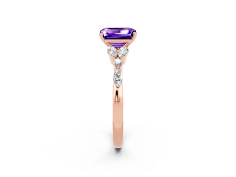 Rose gold Emerald Cut Tanzanite Solitaire Ring with Side Stones and Four-Prong Setting_14