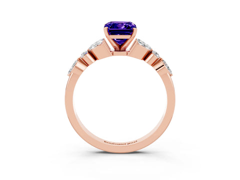 Rose gold Emerald Cut Tanzanite Solitaire Ring with Side Stones and Four-Prong Setting_15