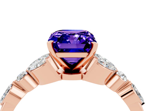Rose gold Emerald Cut Tanzanite Solitaire Ring with Side Stones and Four-Prong Setting_16