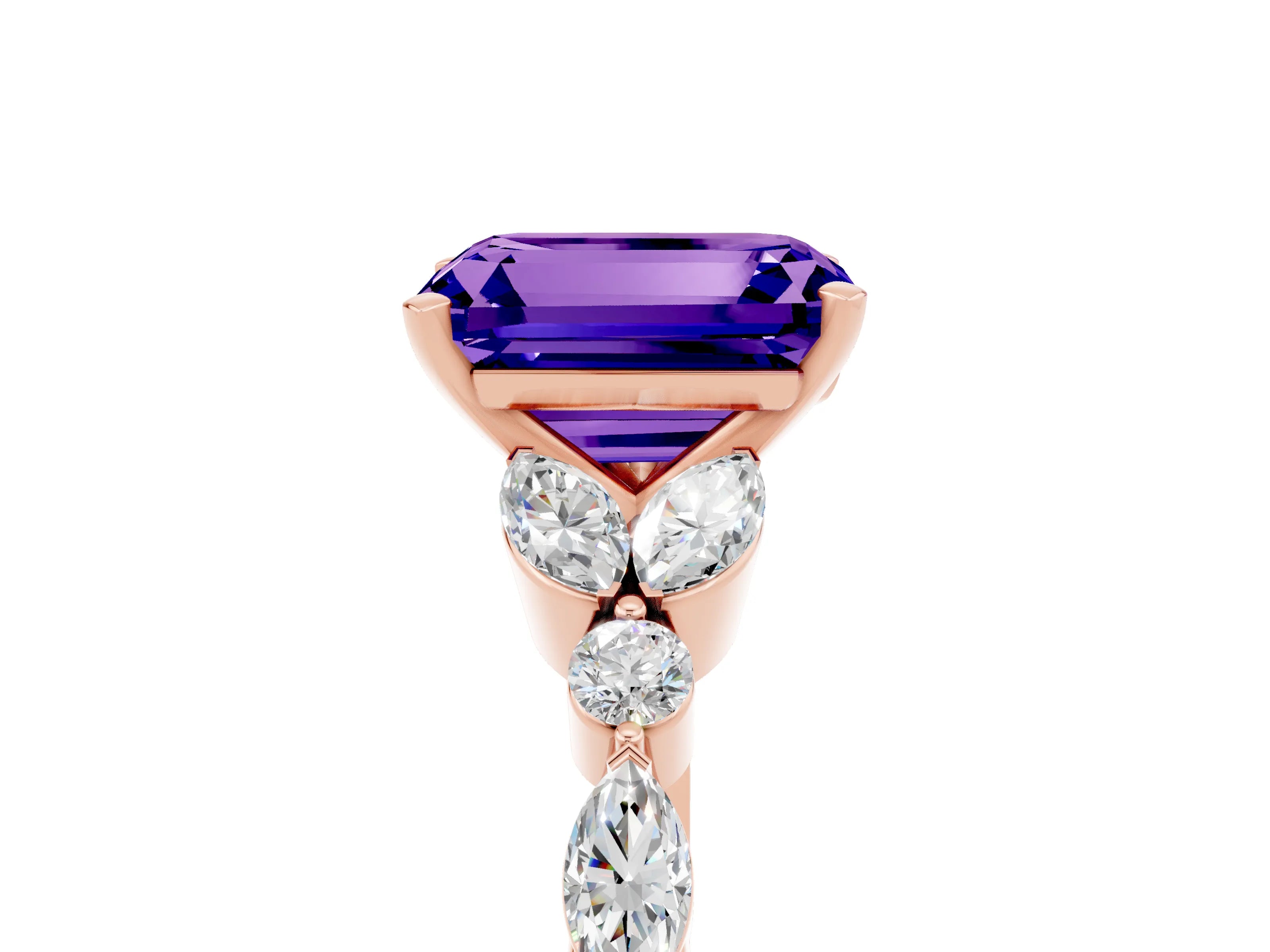 Rose gold Emerald Cut Tanzanite Solitaire Ring with Side Stones and Four-Prong Setting_17