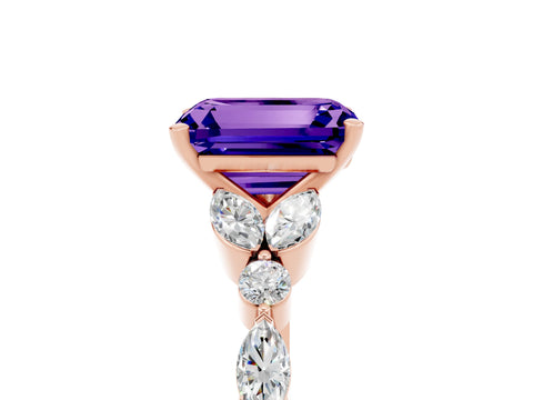 Rose gold Emerald Cut Tanzanite Solitaire Ring with Side Stones and Four-Prong Setting_17