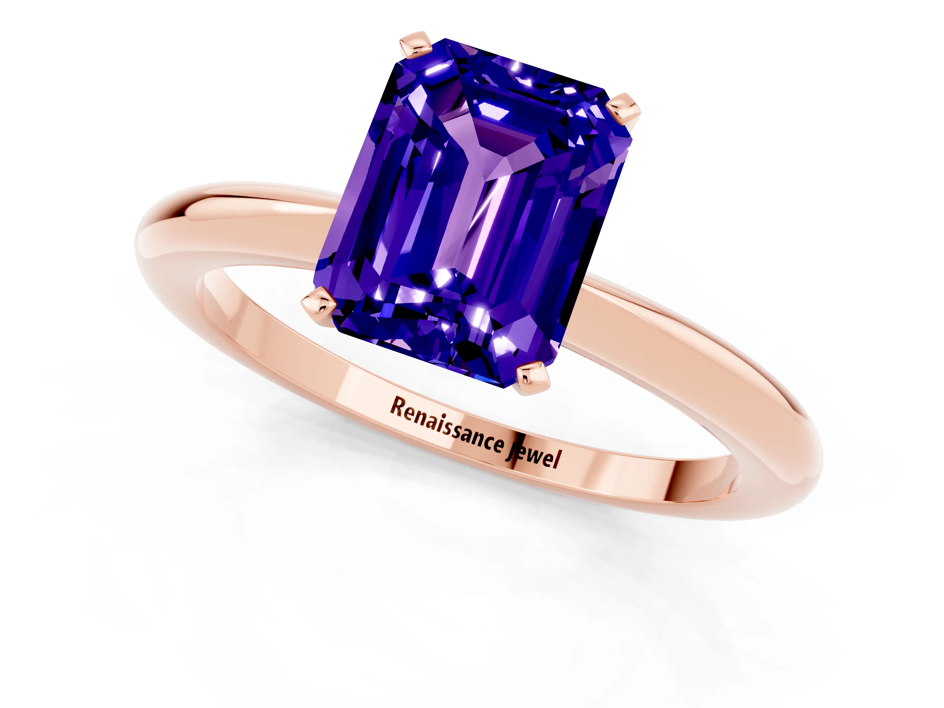 Rose gold Emerald Cut Tanzanite Solitaire Ring with Six-Prong Setting and Classic Band_1